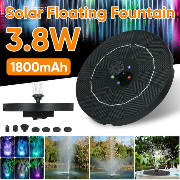 Details about / Solar Water Fountain Pump Bird Bath Floating Garden Pond Pool Outdoor W//LED Lamp